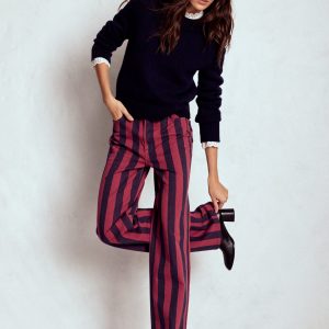 High Rise Column Leg Jeans-Red and Navy Stripe