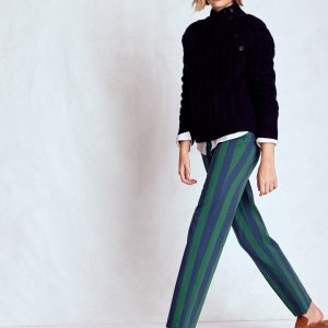 High Rise Stripe Jeans-Green and Navy Stripe