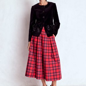 Verity Tartan Midi Skirt-Red. Navy & Purple Brand Check