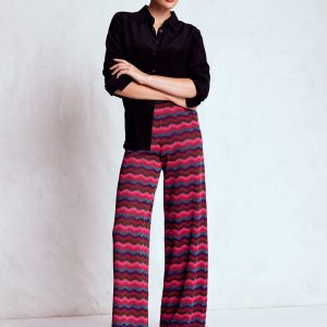 Jacquard Knitted Trousers-Jewel Toned Metallic Wave