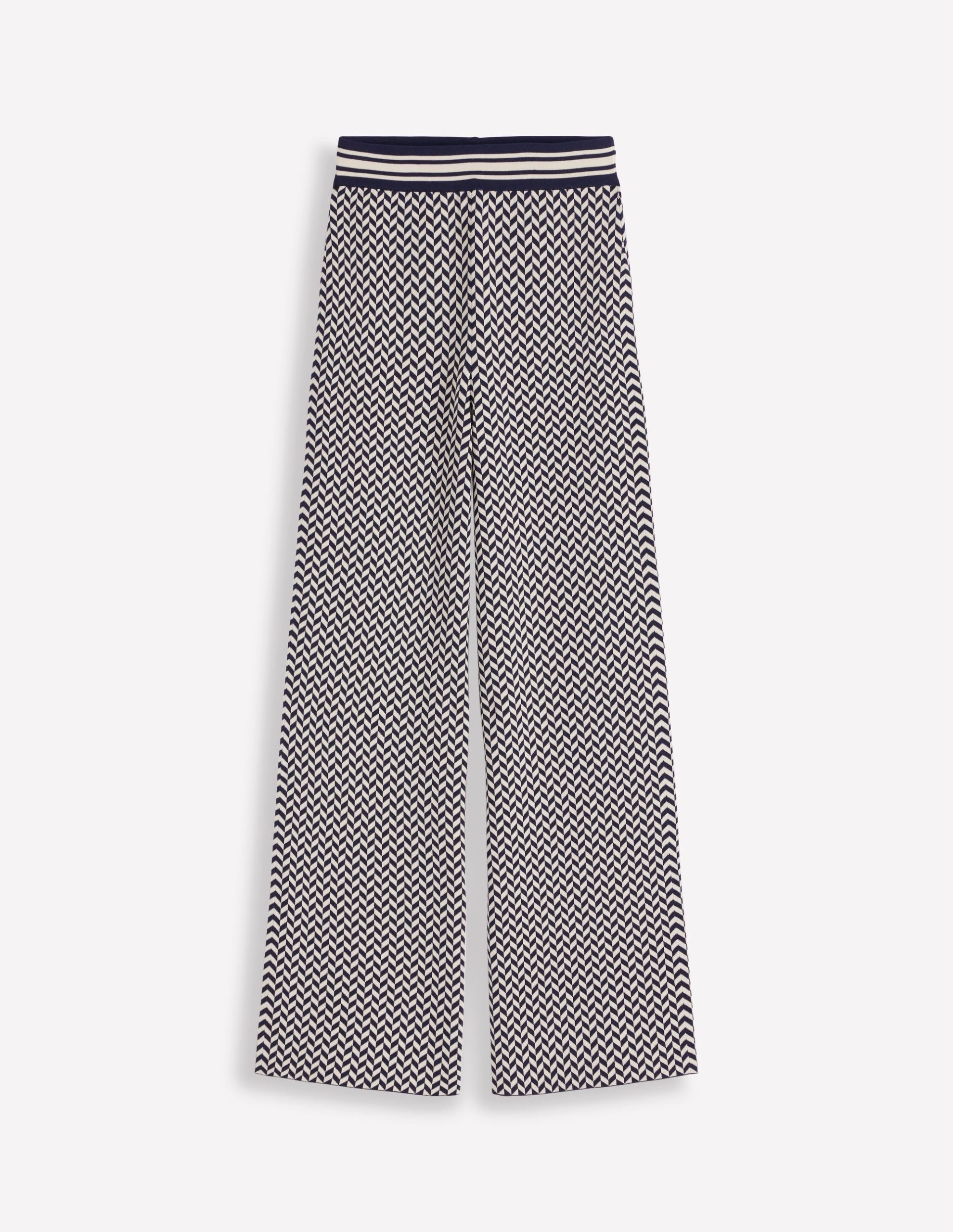Jacquard Knitted Trousers-Geo Navy and Ivory Jacquard - Image 5
