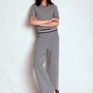 Jacquard Knitted Trousers-Geo Navy and Ivory Jacquard