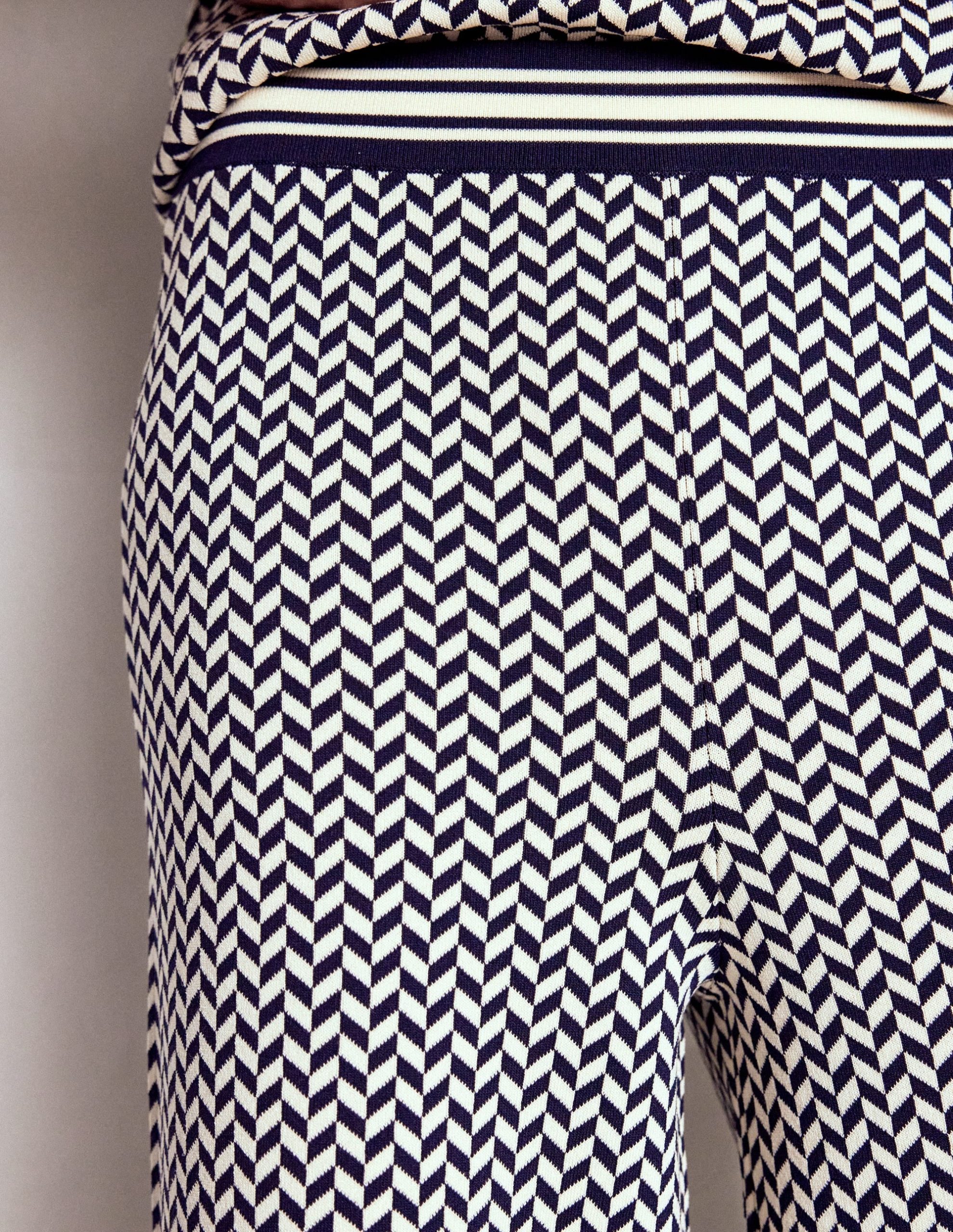 Jacquard Knitted Trousers-Geo Navy and Ivory Jacquard - Image 2