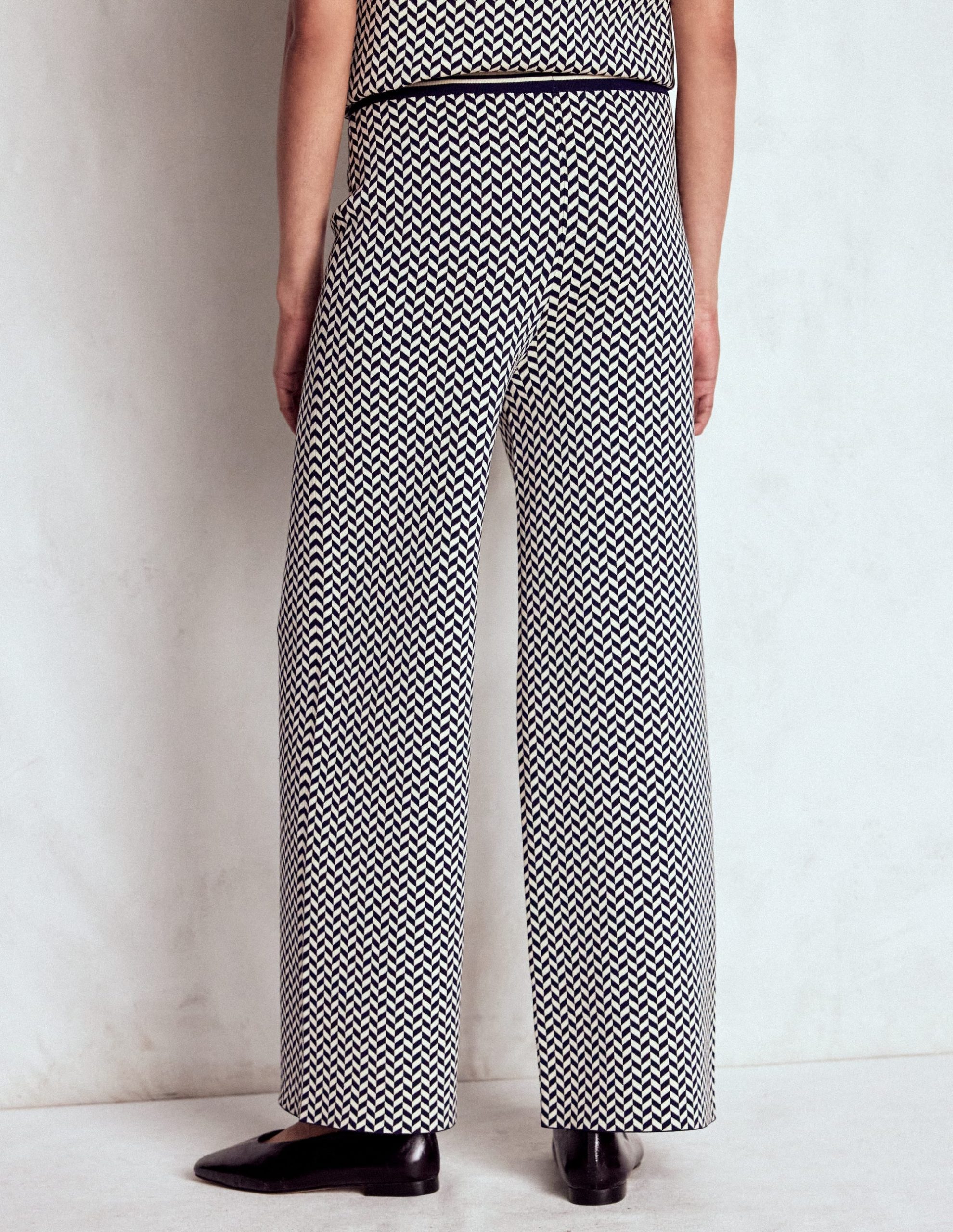 Jacquard Knitted Trousers-Geo Navy and Ivory Jacquard - Image 3