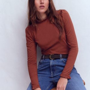 Supersoft Frill Detail Top-Roasted Brown