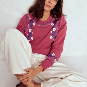 Hannah Embroidered Sweatshirt-Earth Red. Multi Floral