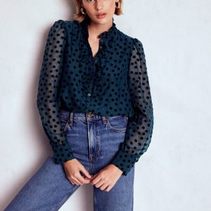 Sasha Devore Velvet Top-Navy Spot