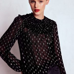 Metallic Ruffle Collar Top-Black. Lurex Clip