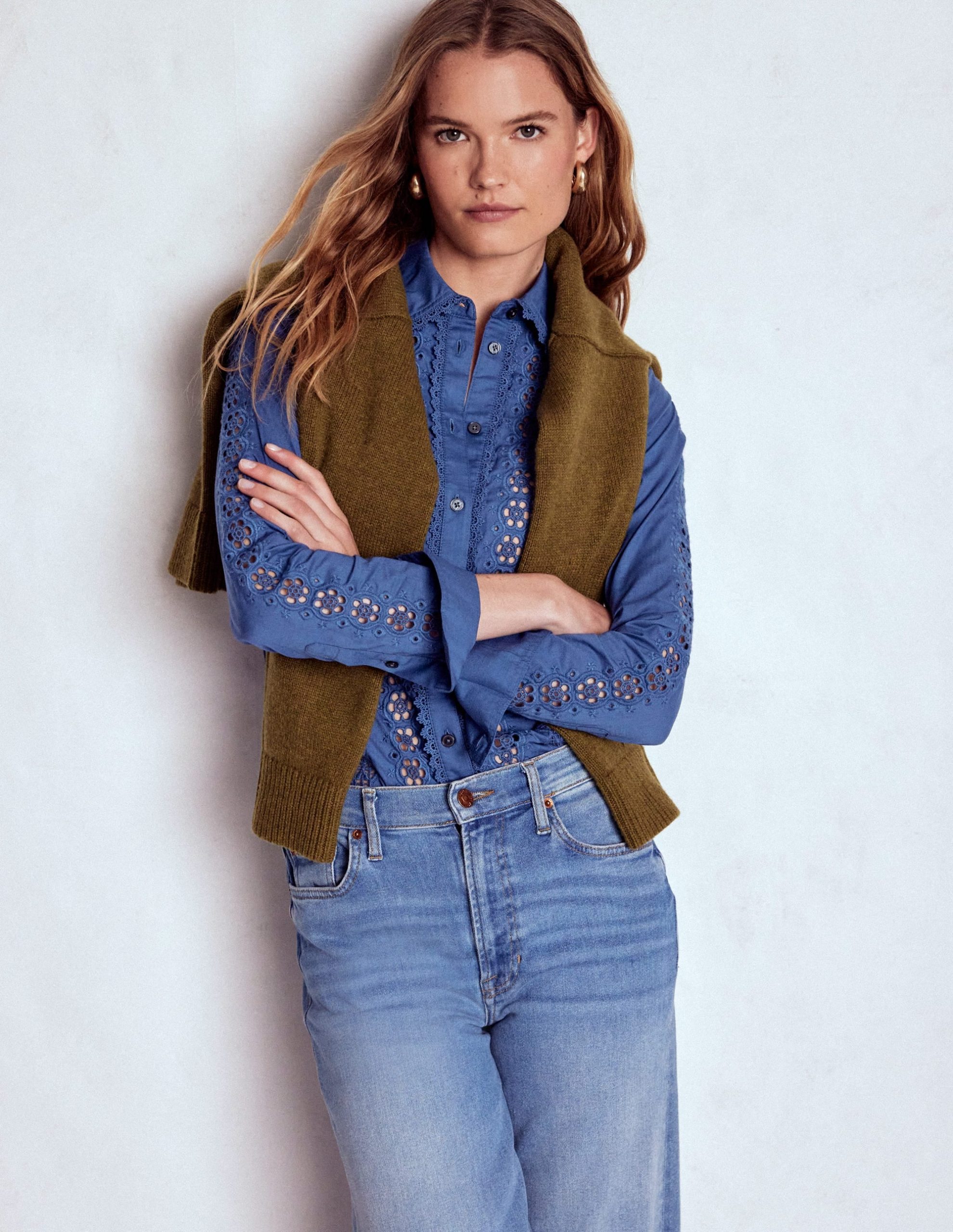 Sienna Broderie Detail Shirt-Denim Blue - Image 5