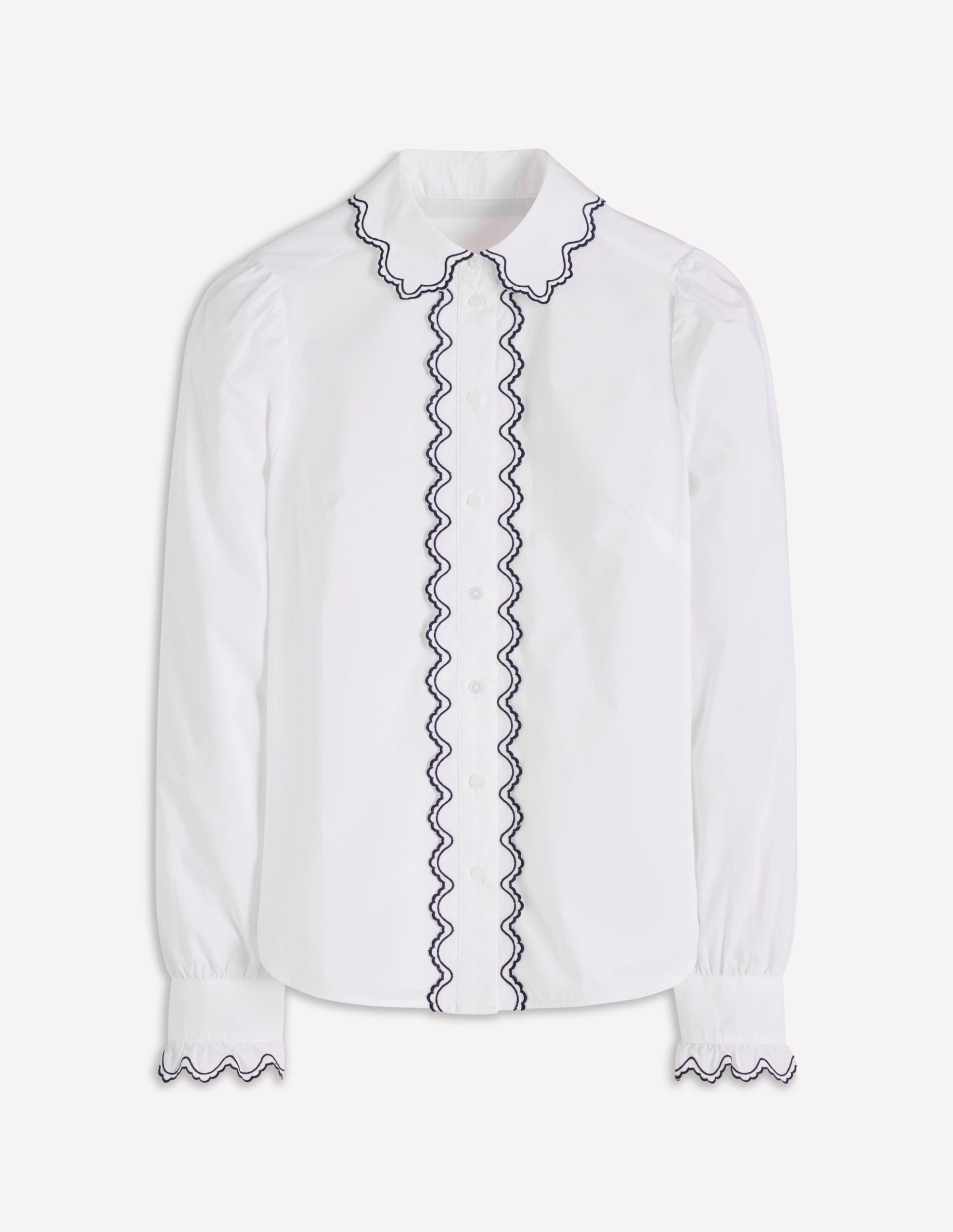 Embroidered Cotton Shirt-White. Navy Embroidery - Image 6