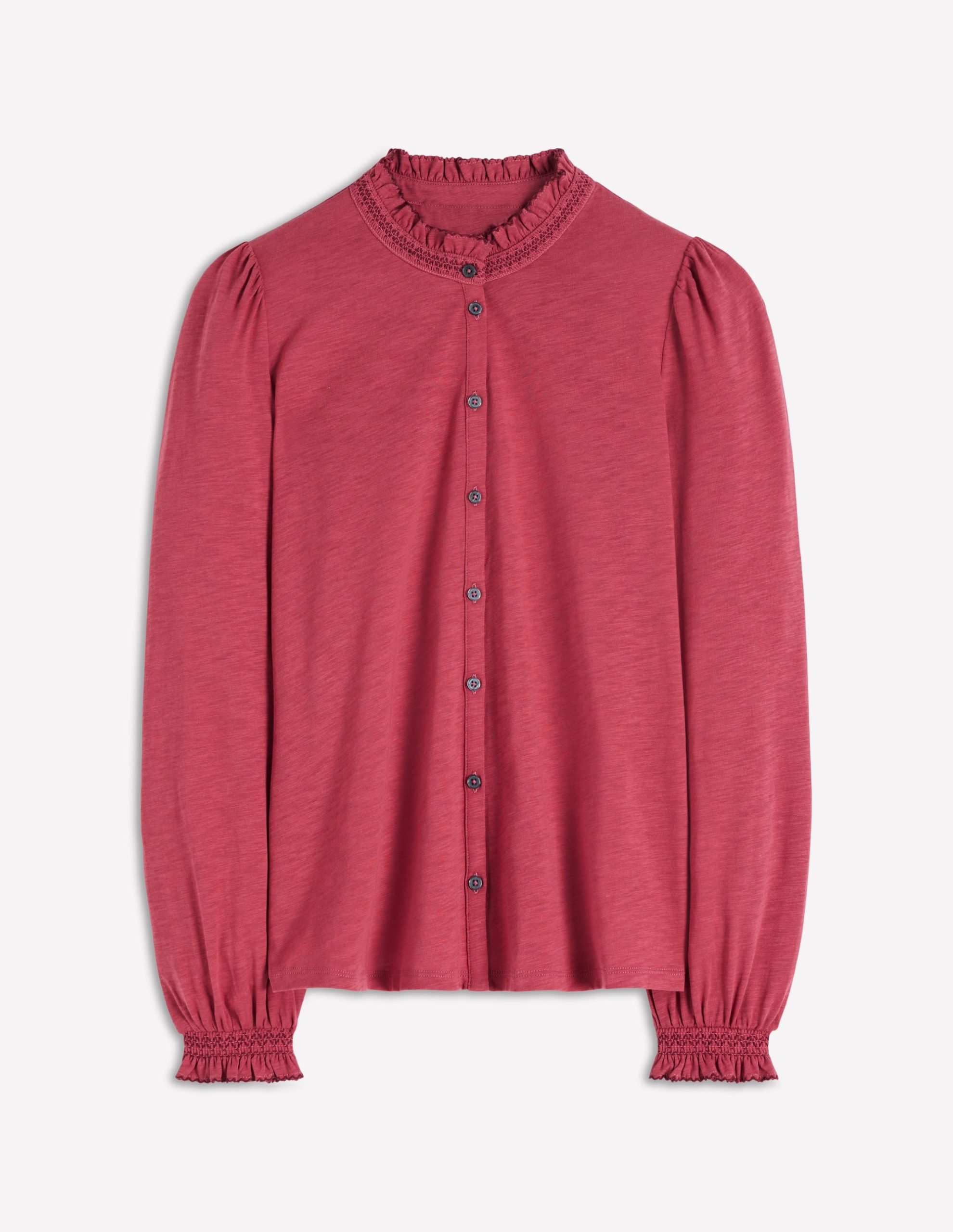 Effie Smocked Detail Shirt-Terracotta Red - Image 5