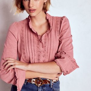 Lace Detail Jersey Shirt-Vintage Rose