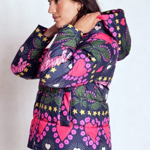 Padded Puffer Coat-French Navy. Embellished Tiger