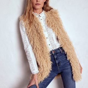 Faux Fur Long Gilet-Sand Dune. Fur