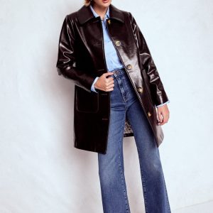 Carlisle Faux Leather Coat-Dark Cherry