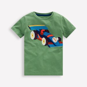 Short Sleeve Appliqu?? T-shirt-Willow Green Race Car