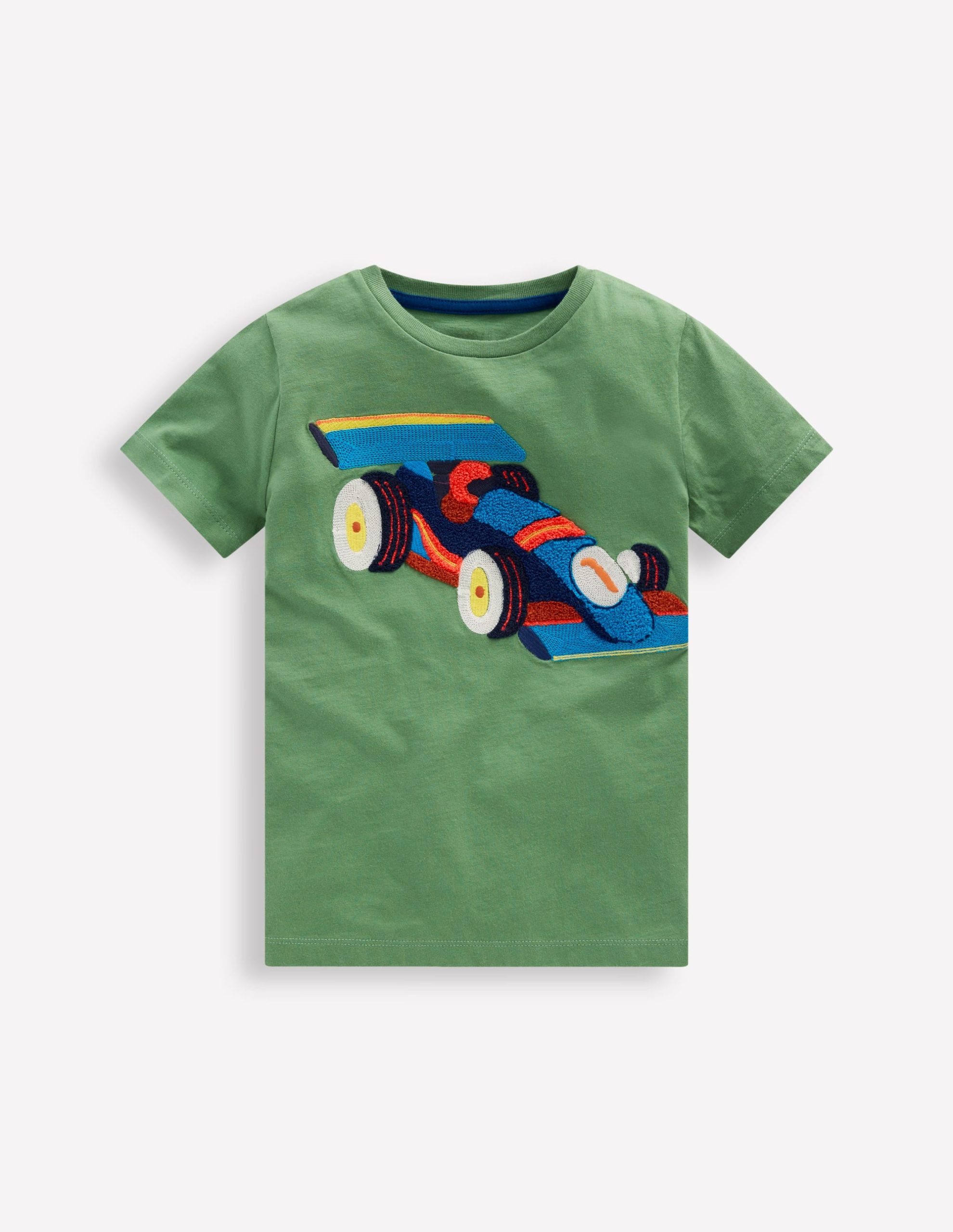 Short Sleeve Appliqu?? T-shirt-Willow Green Race Car