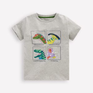 Short Sleeve Graphic T-shirt-Grey Marl Dinos