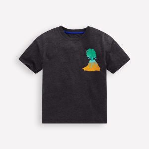 Front & Back Graphic T-shirt-Charcoal Volcanoes