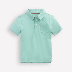 Slub Polo Shirt-Aqua Sea Blue