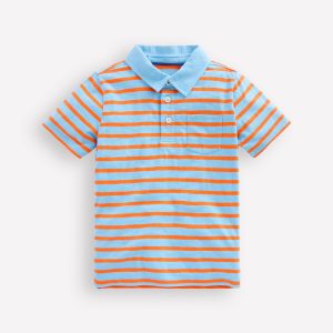 Slub Polo Shirt-Glacier Blue/ Firecracker Red