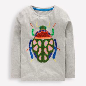 Long Sleeve Appliqu?? T-shirt-Grey insect
