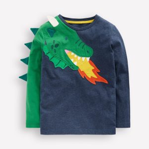 Fun Appliqu?? T-shirt-Blue Marl Dragon Fire