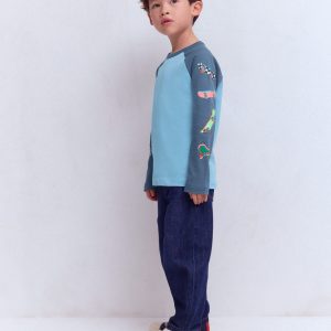 Printed Sleeve Raglan T-shirt-Blue Weekend Skateboards