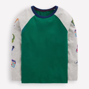 Printed Sleeve Raglan T-shirt-Green Weekend Print