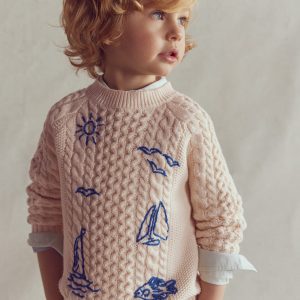 Cable Embroidered Sweater-Warm Ivory