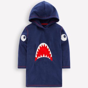 Appliqu?? Towelling Throw-on-Navy Shark