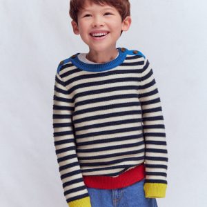 Chunky Sweater-Navy Marl and Ecru Stripe