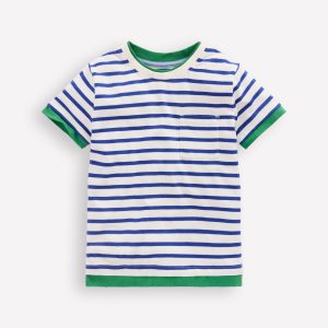 Layered Look T-shirt-Bright Blue/Ivory