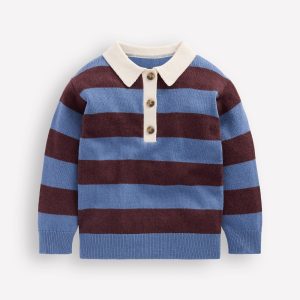 Knitted Rugby Jumper-Blue and Brown Stripe