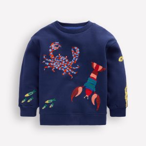 Embroidered Sweatshirt-College Navy Seacreatures