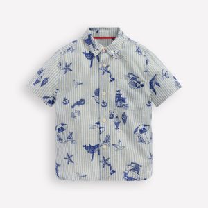 Cotton Linen Shirt-Stripe Seaside