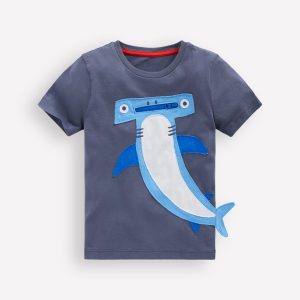 Zip Applique T-shirt-Robot Blue Hammerhead Shark