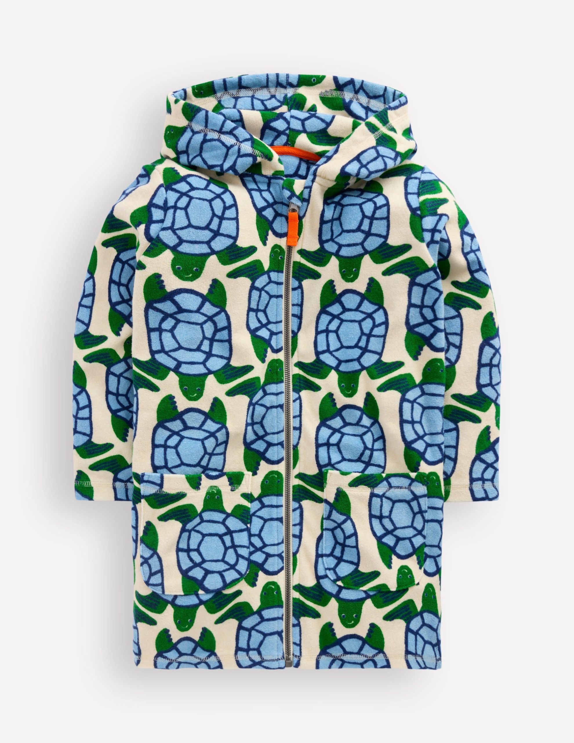 Towelling Zip-Up Throw-On-Calico White Turtles - Image 3