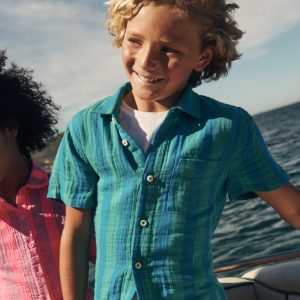 Double Cloth Shirt-Green and Blue Stripe
