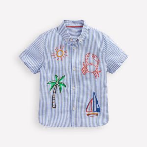 Embroidered Short Sleeve Shirt-Sea Side Embroidery