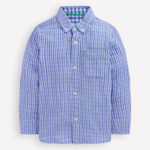 Double Cloth long Sleeve Shirt-Blue Stripe and Gingham