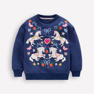 Bobbie Appliqu?? Sweatshirt-Navy Unicorns