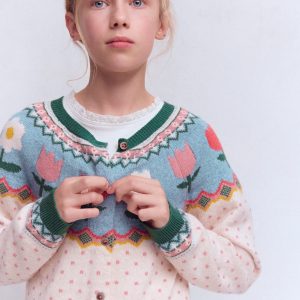 Edie Fair Isle Cardigan-Ecru Marl Spot FLowers
