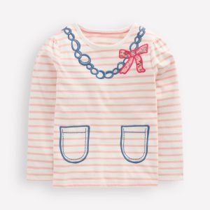 Puff Sleeve Appliqu??  T-shirt-Lotus Necklace Stripe