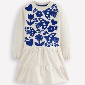 Drop Waist Sweatshirt Dress-Oatmeal Marl Appliqu??