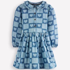 Pretty Shirt Dress-Denim Heart Stamp