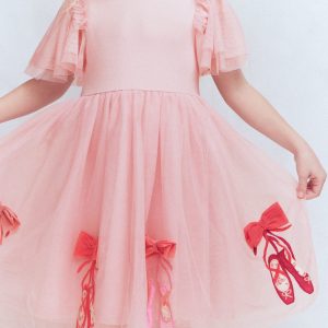 Short Sleeve Logo Tulle Dress-French Pink Ballet Shoes
