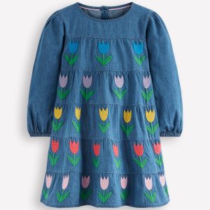 Twirly Woven Dress-Mid Vintage Tulips