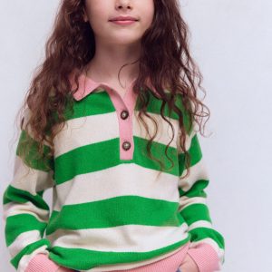 Knitted Rugby Sweater-Pea Green/Ecru Marl