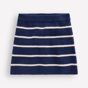 Knitted Skirt-College Navy and Ivory Stripe